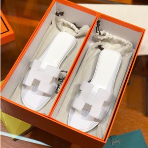 Hermes classic H-face epson leather white ladies slippers